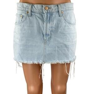 Mother Women's Blue Light Wash Raw Hem Cut Off Mini Denim Jean Skirt Size 27